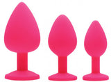 Pink Pleasure 3 Piece Silicone Anal Plugs With Gems